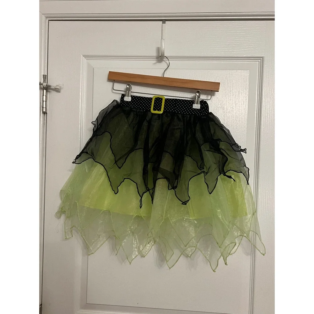 Pottery Barn Kids Witch Halloween Costume 4-6 Green Tulle Cat Hat Cape Skirt